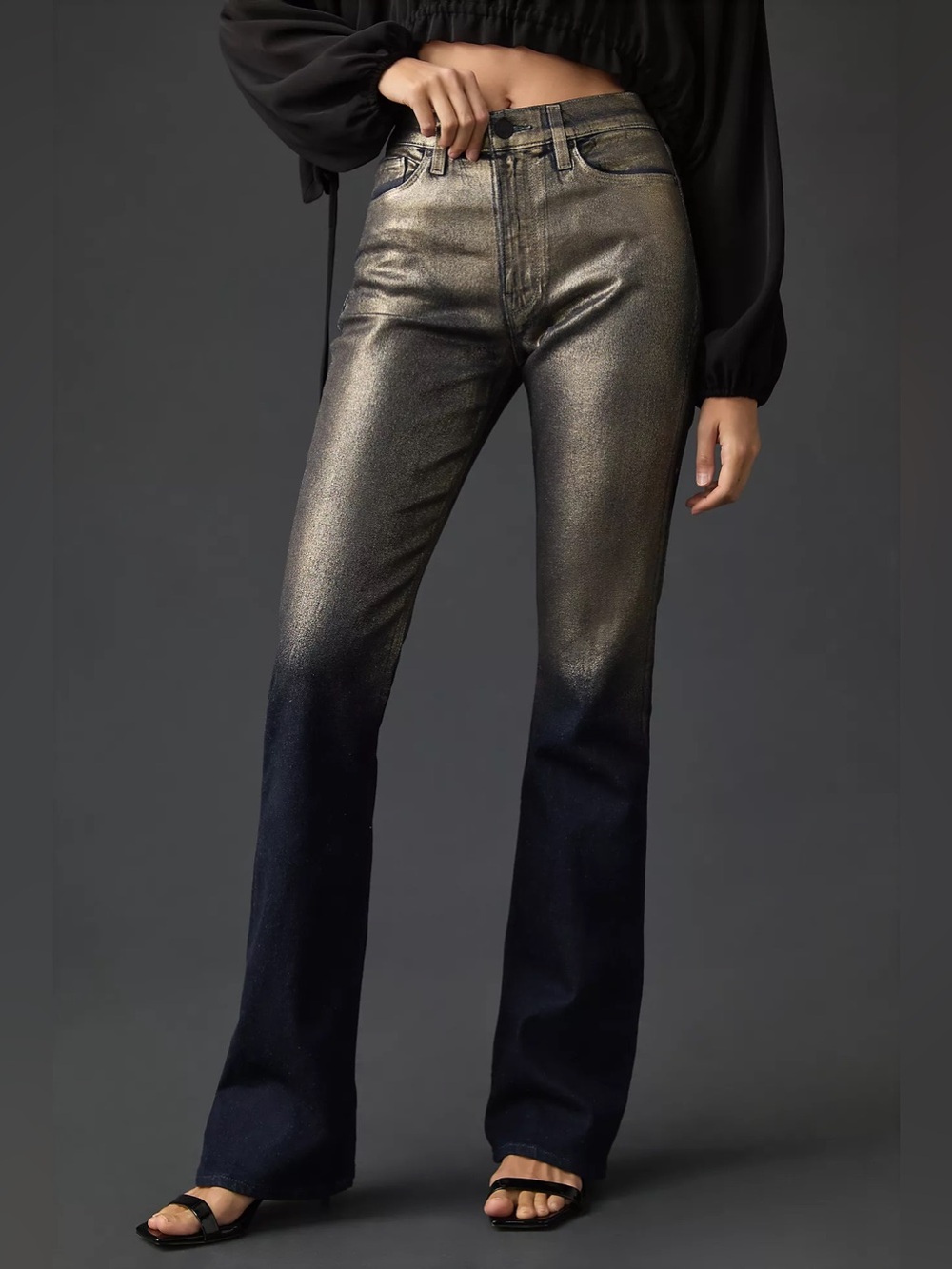 NWT Anthropology Hudson Barbara High-Rise Shine Bootcut Jeans New In Ombré Foil - Picture 5 of 15